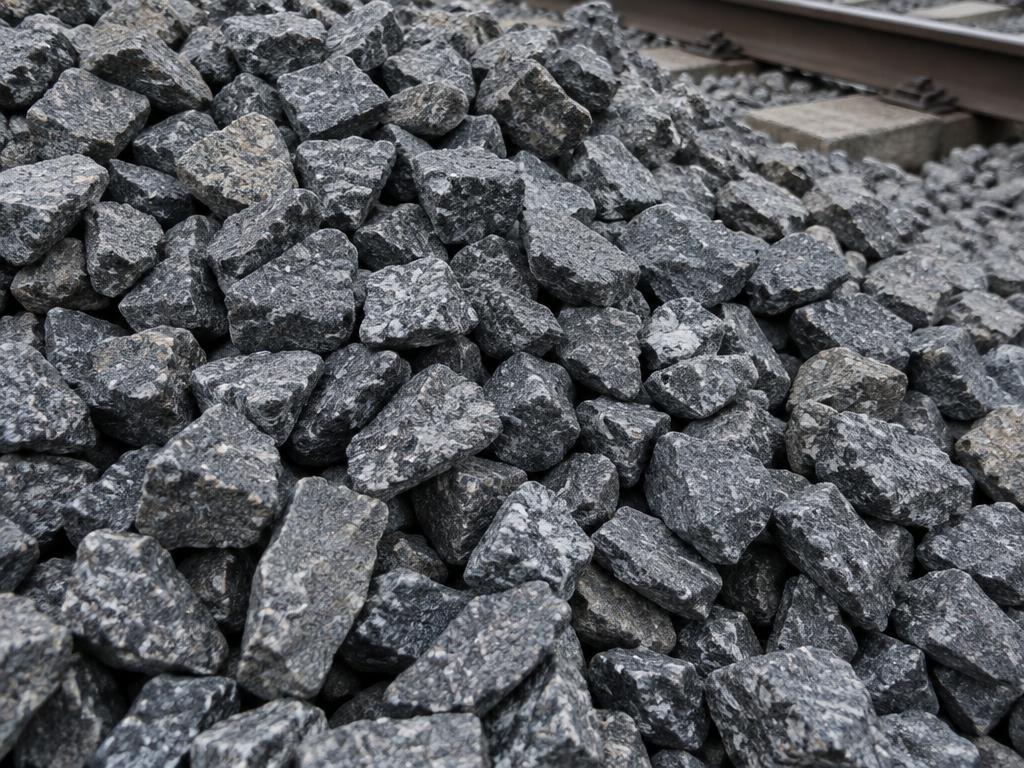Coarse open-graded angular granite railroad ballast